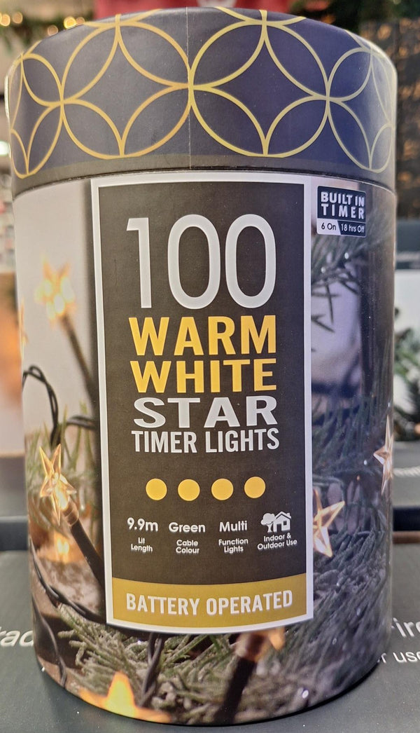 100 Battery Star Lights with Timer Warm White