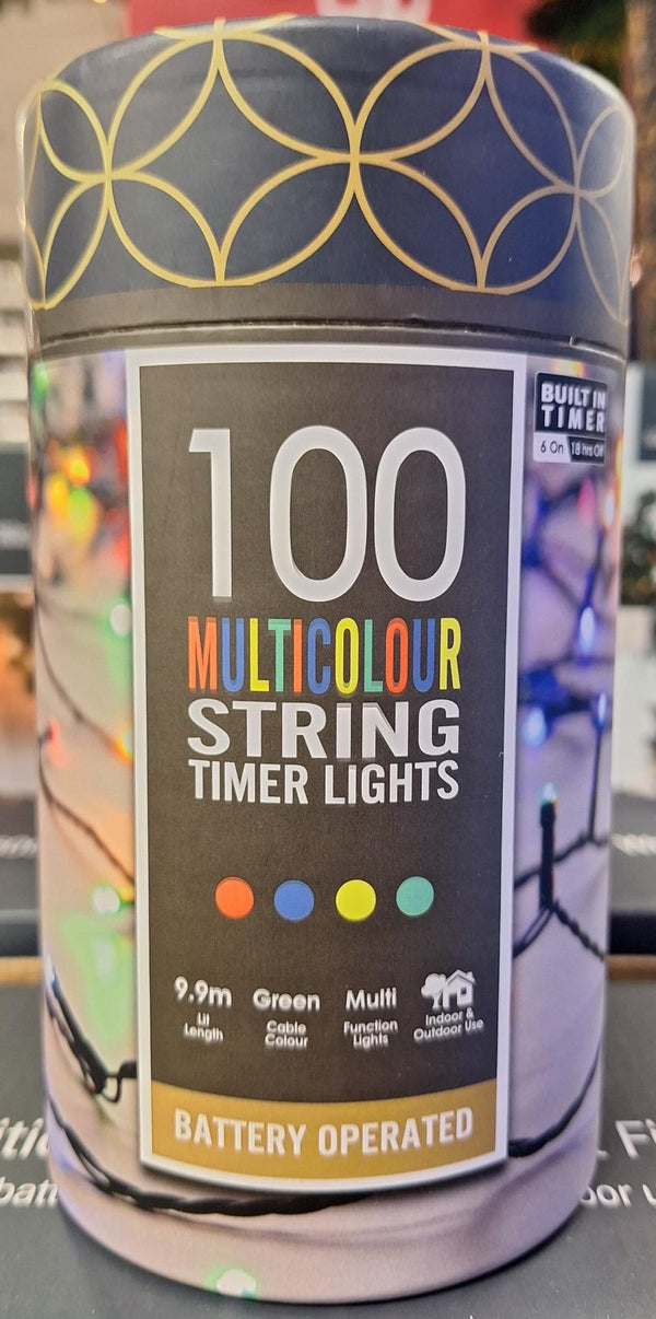 100 Battery Lights with Timer Multi-Coloured