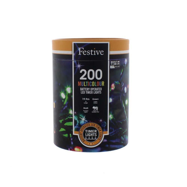 200 Battery Lights with Timer Multi-Coloured