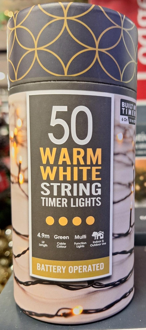 50 Battery Lights with Timer Warm White