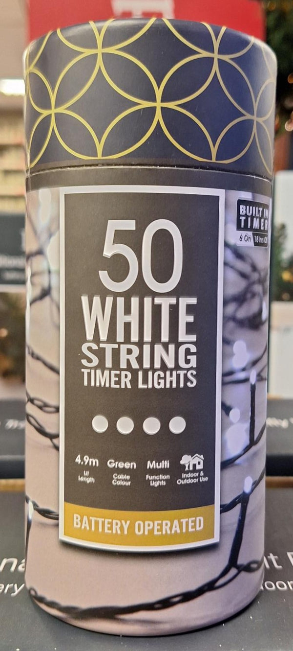 50 Battery Lights with Timer White