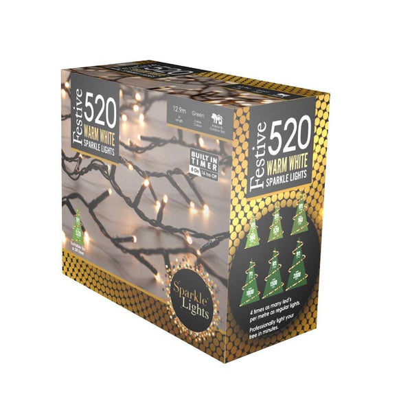 520 Sparkle LED Lights With Timer Warm White