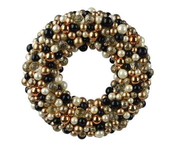 Beaded Bauble Wreath Gold & Black 33cm