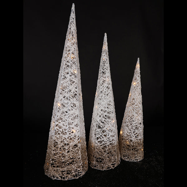 Gold & White Woven Cone Tree Set of 3