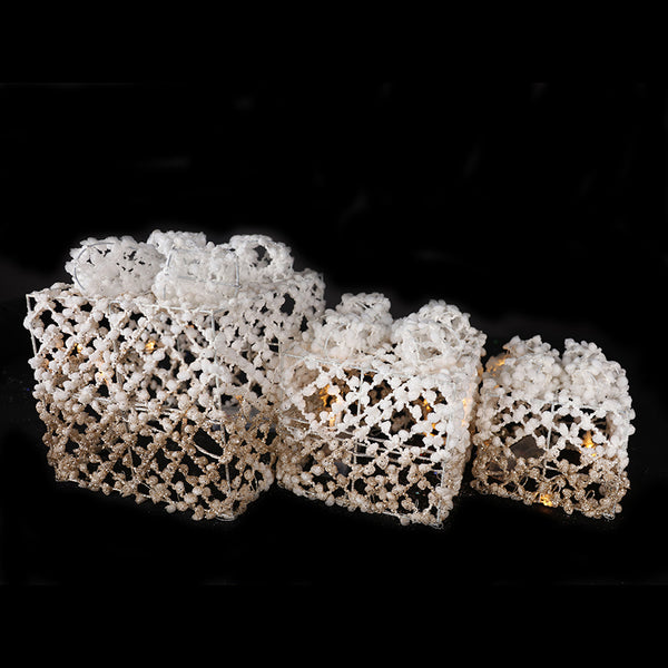 Gold & White Woven Gift Box Set of 3