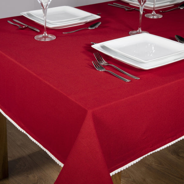 Pom Pom Edge Table Cloth Red