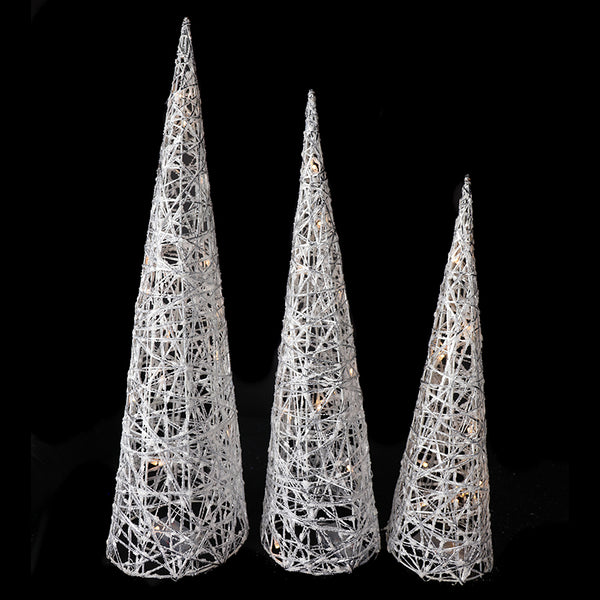 Silver Woven Cone Tree Set of 3