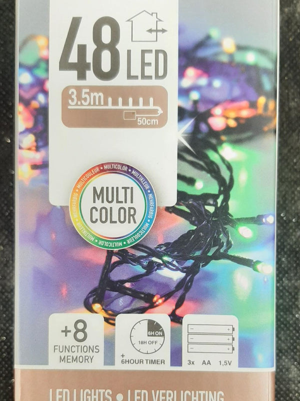 48 LED Battery Operated Lights Multicoloured